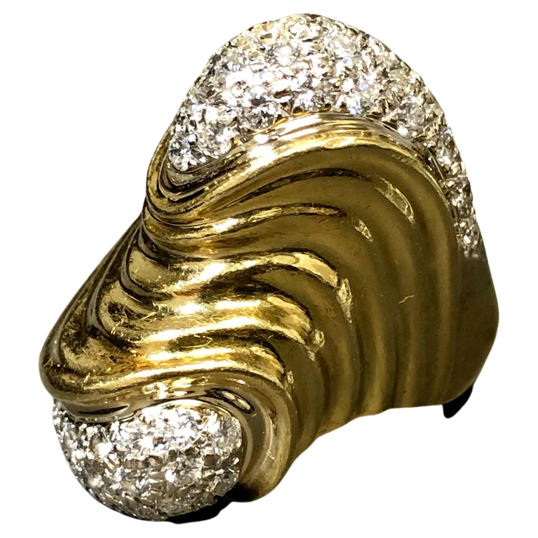 Estate Heavy 18k Yellow Gold Wave Ripple Pave Diamond Cocktail Ring 2.50ctw
