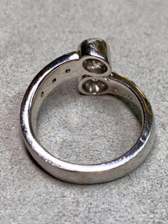 Estate Heavy Platinum Bezel Set Diamond Bypass Cocktail Ring G Vs