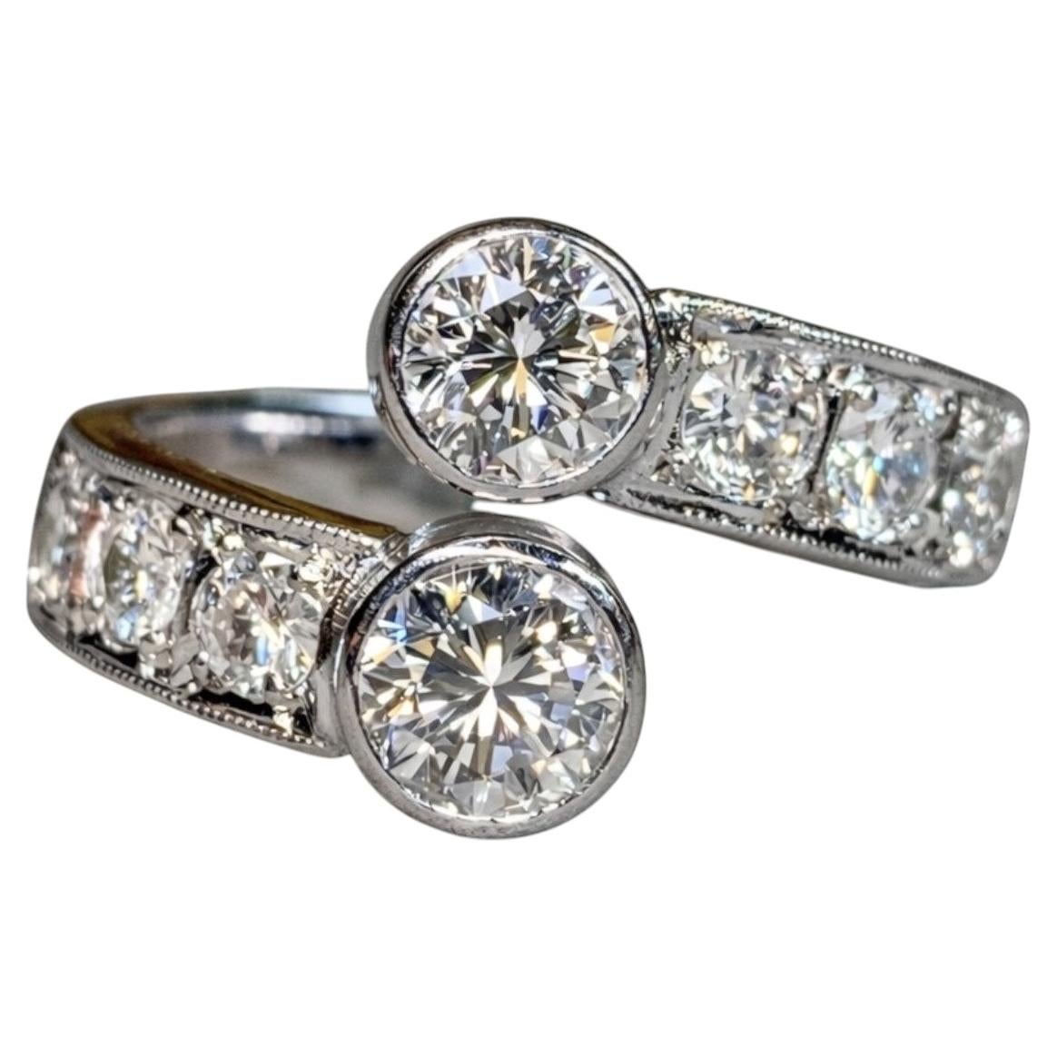 Estate Heavy Platinum Bezel Set Diamond Bypass Cocktail Ring G Vs