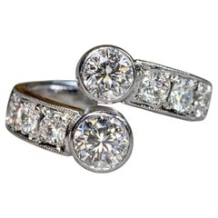 Estate Heavy Platinum Bezel Set Diamond Bypass Cocktail Ring G Vs