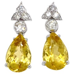 Estate Heliodor Beryl Diamond Drop Earrings