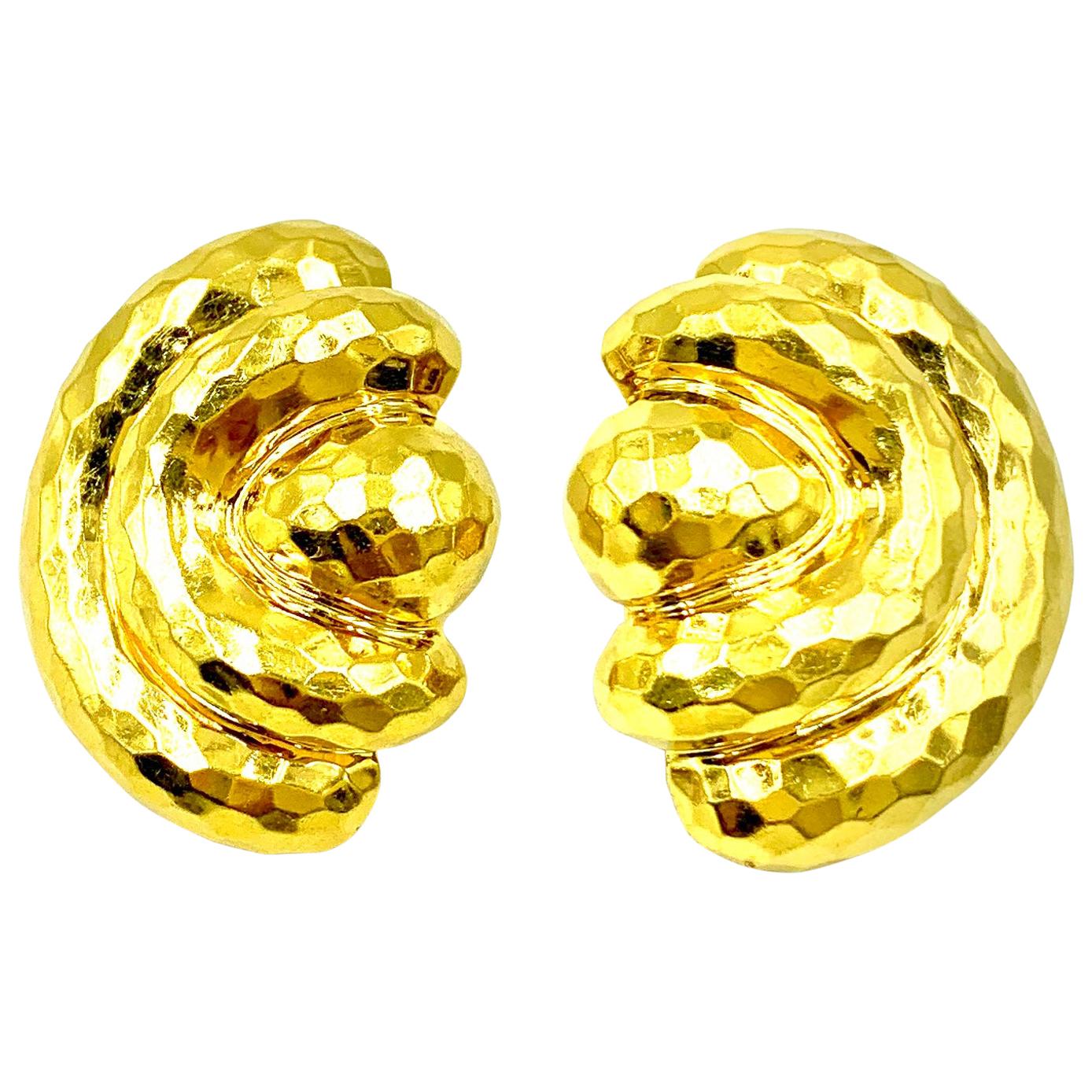 Artist Estate Henry Dunay 18K Hammered Yelllow Gold Substantial Statement Earrings
