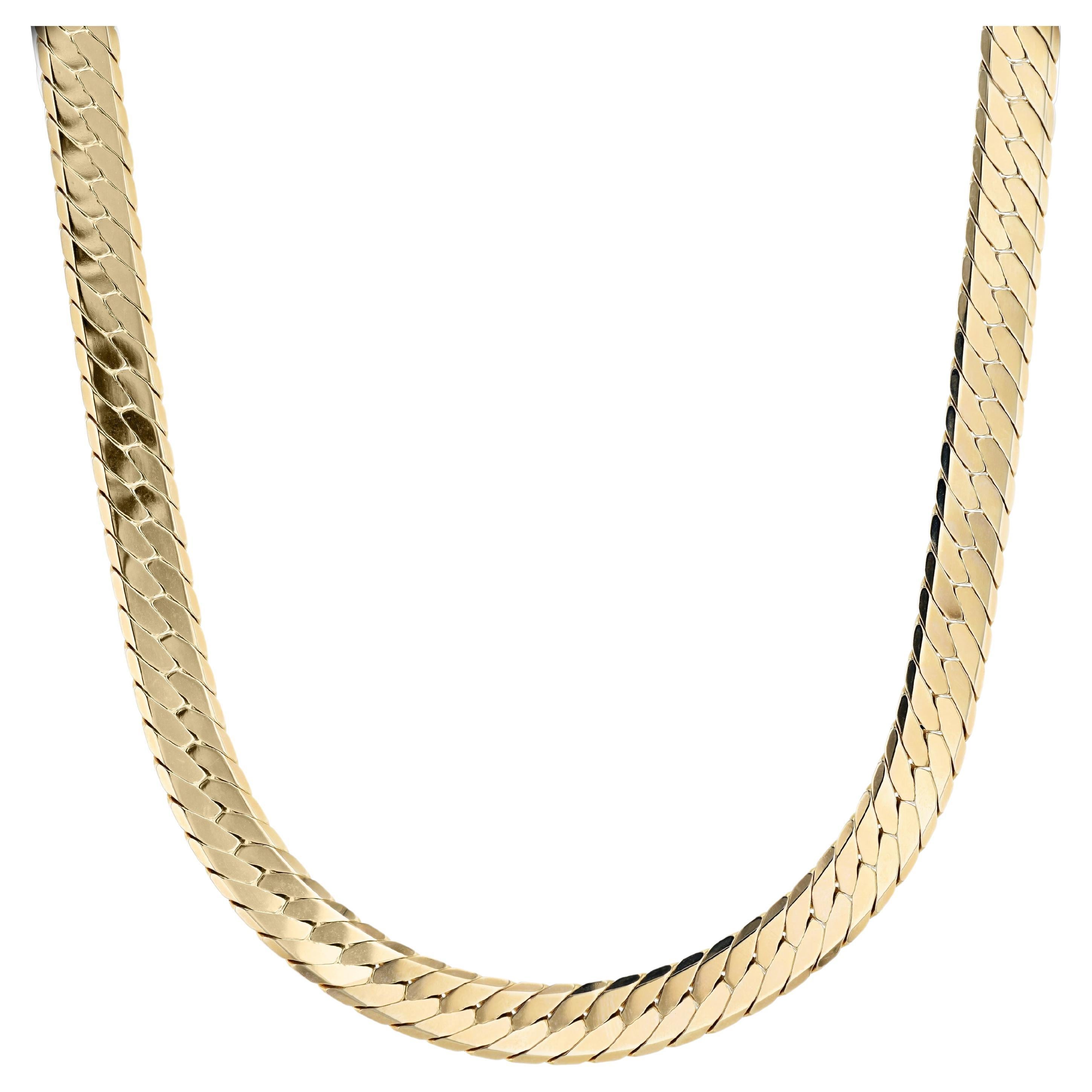 Estate Herringbone Yellow Gold 20 inch Italian Necklace For Sale