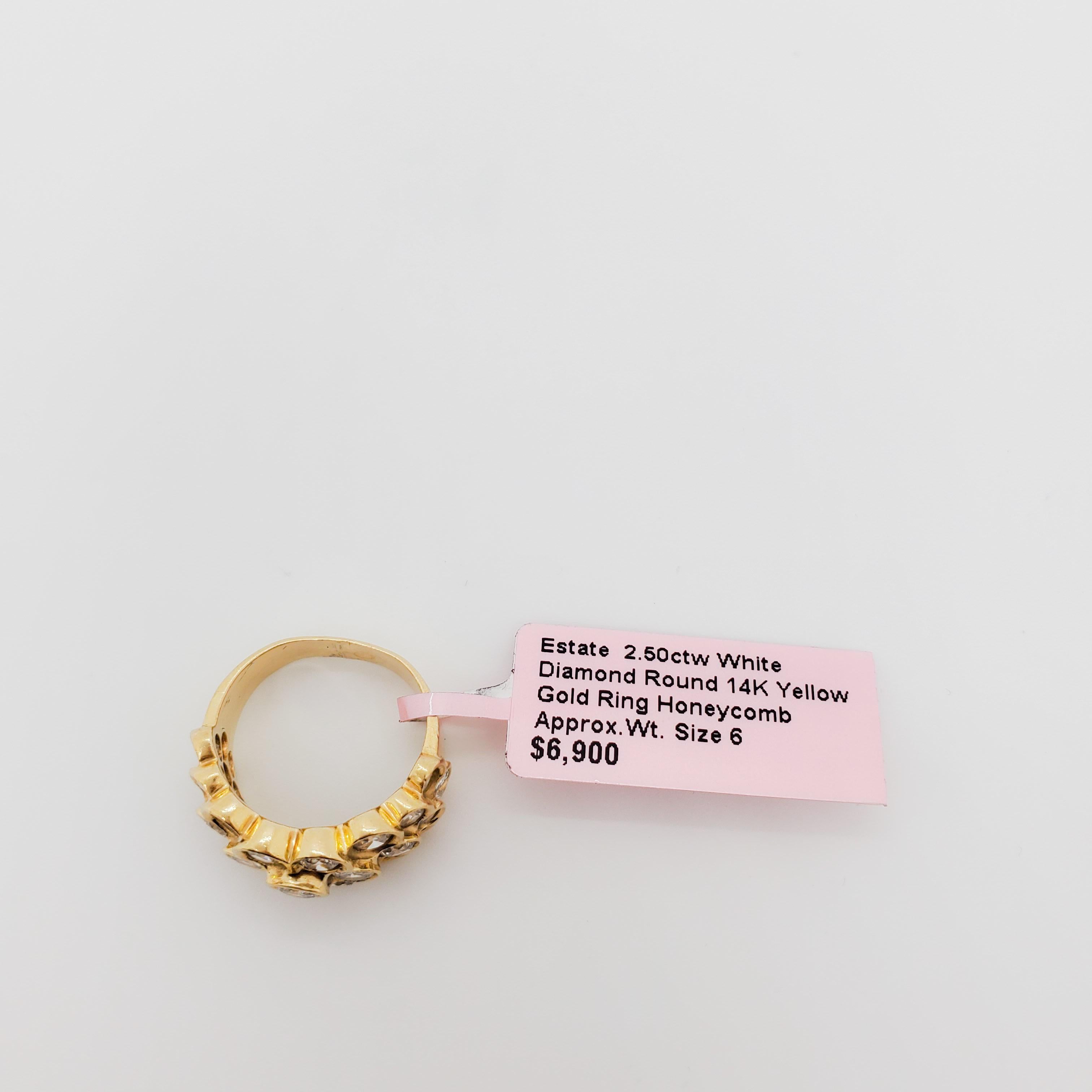 Nachlass Wabenförmiger Diamantring aus 14k Gelbgold für Damen oder Herren