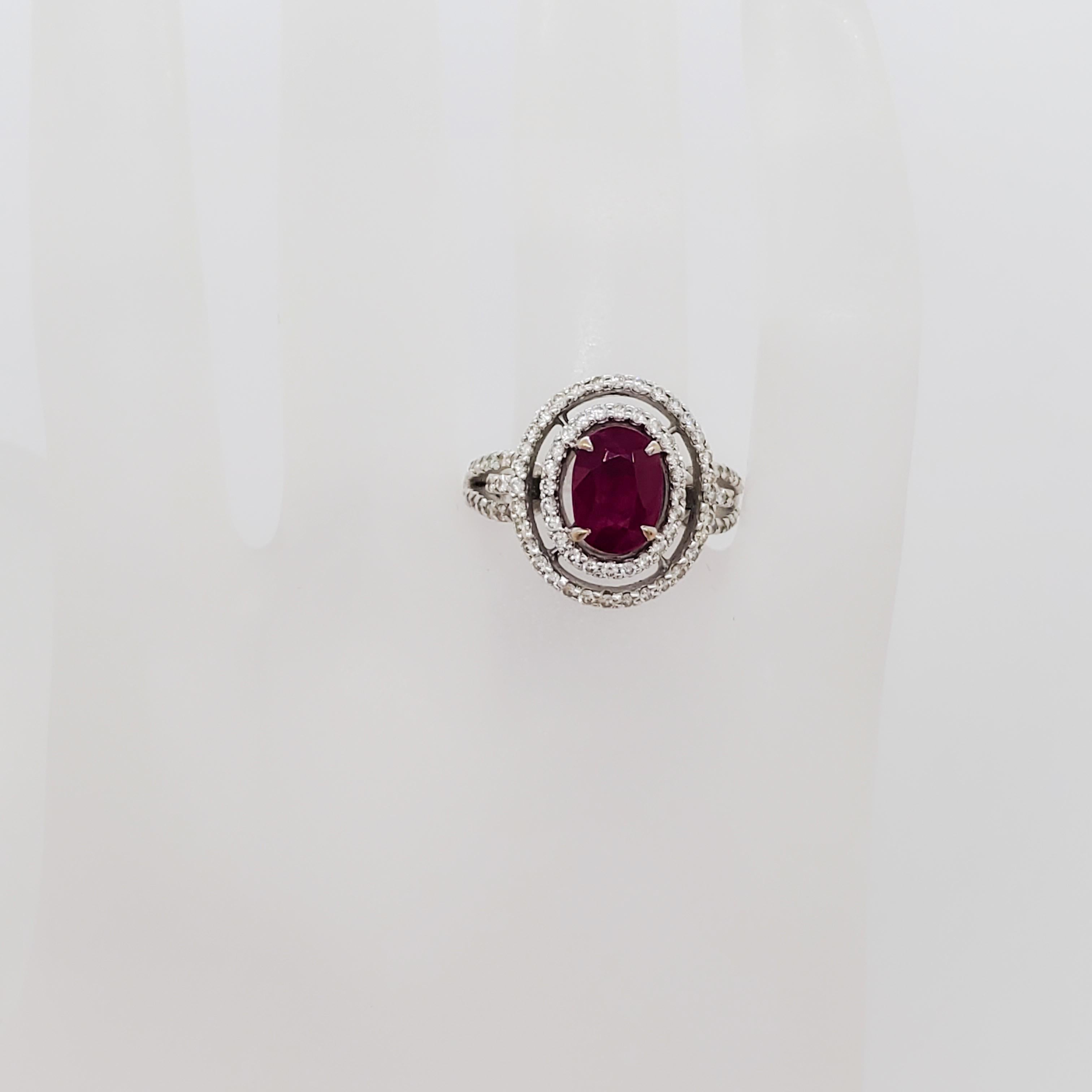 Estate House of Taylor Ruby and Diamond Cocktail Ring in 18k White Gold For Sale 1