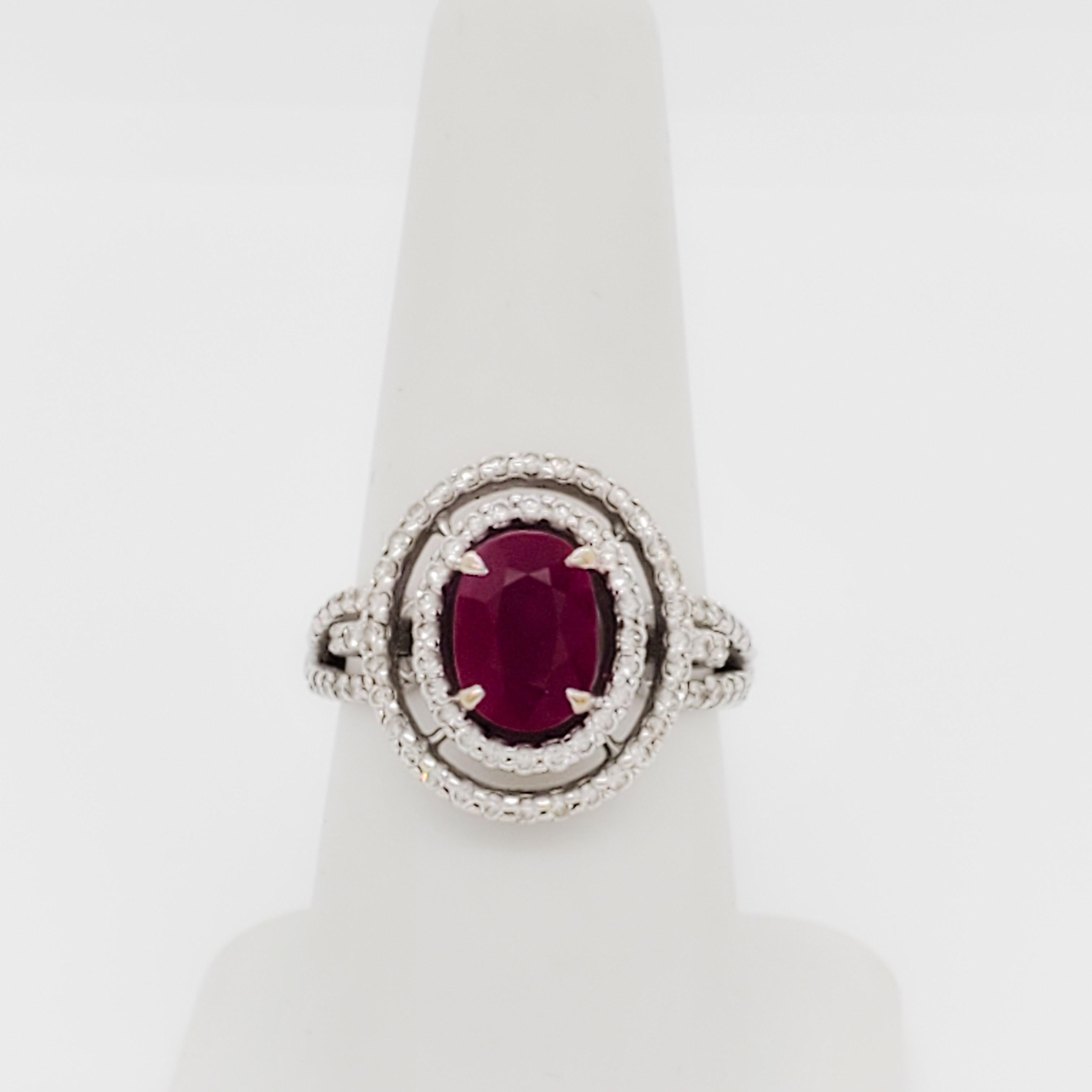 Estate House of Taylor Ruby and Diamond Cocktail Ring in 18k White Gold For Sale 2