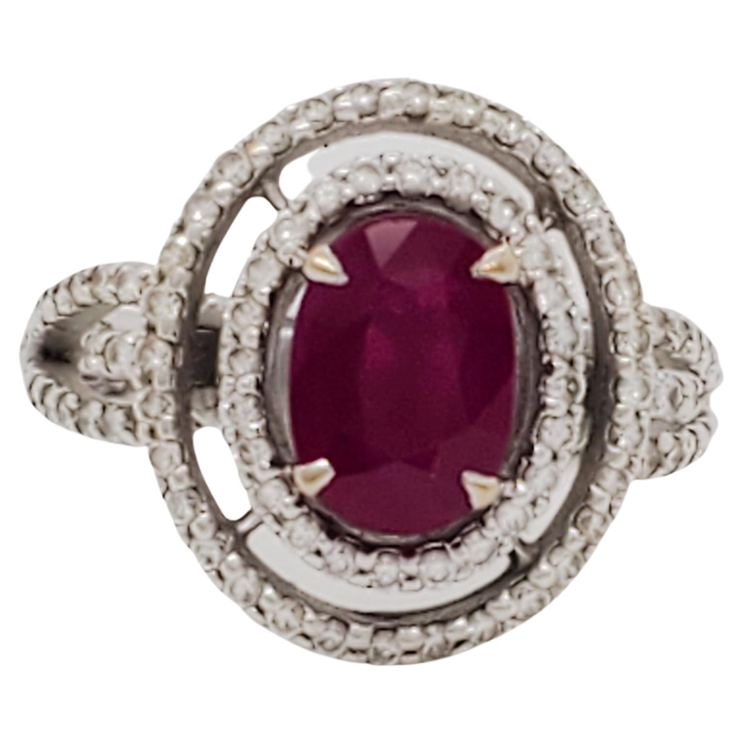 Estate House of Taylor Ruby and Diamond Cocktail Ring in 18k White Gold For Sale