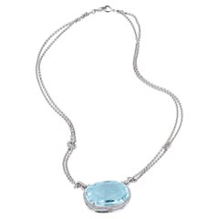 Estate Huge 45.6 Carat Aquamarine Diamond Halo Pendant Diamond Cable Link Chain 