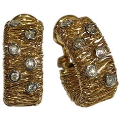 Estate Huggie Clip-On Earrings 14 Karat Yellow Gold Diamond