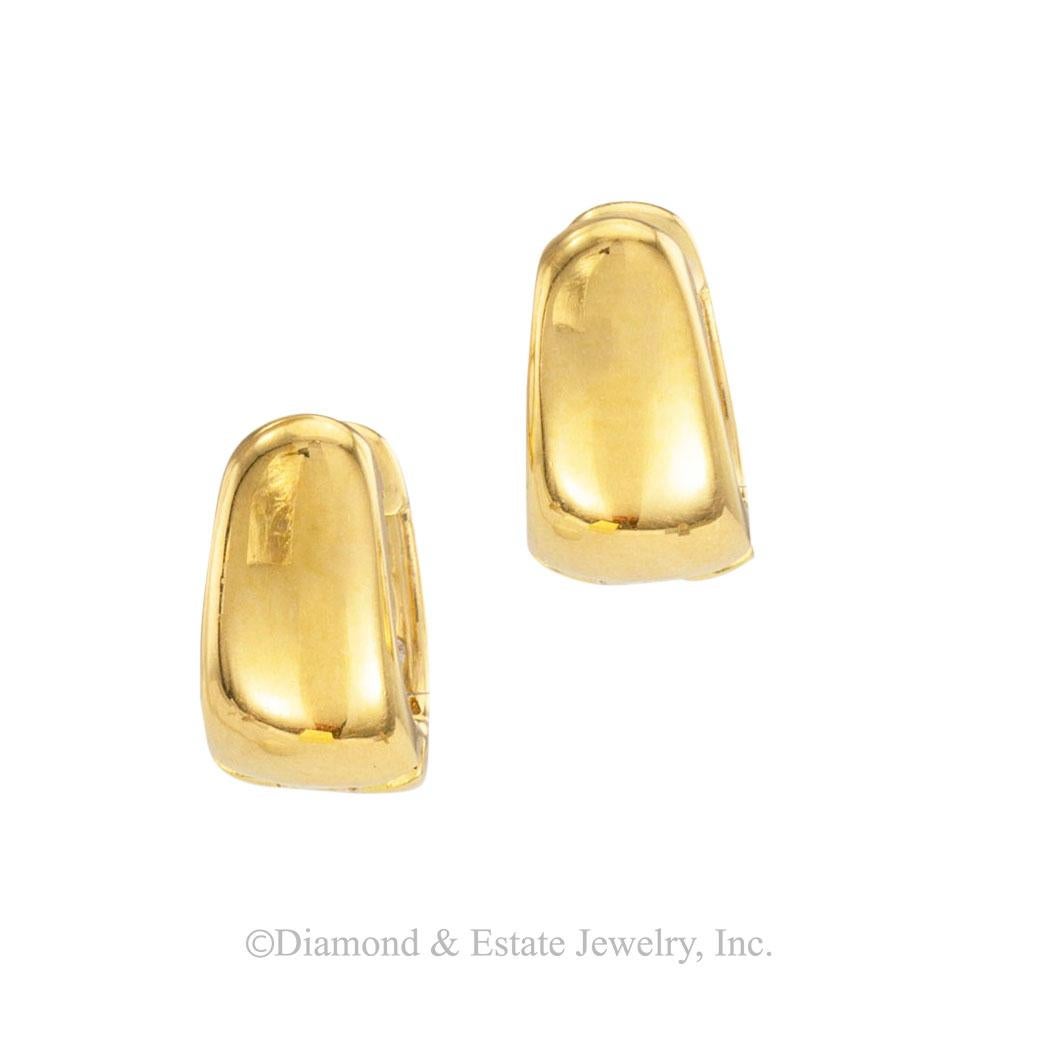 Round Cut Estate Huggy Diamond Yellow Gold Earrings