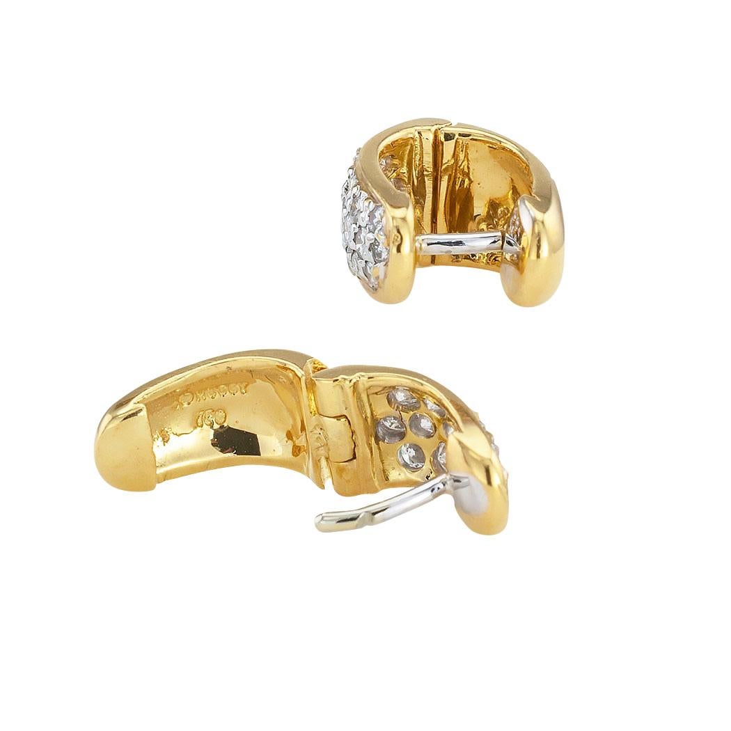 Estate Huggy Diamond Yellow Gold Earrings In Good Condition In Los Angeles, CA