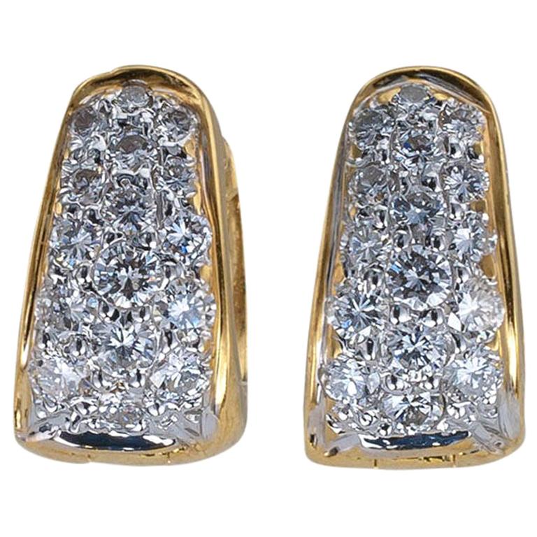 Estate Huggy Diamond Yellow Gold Earrings