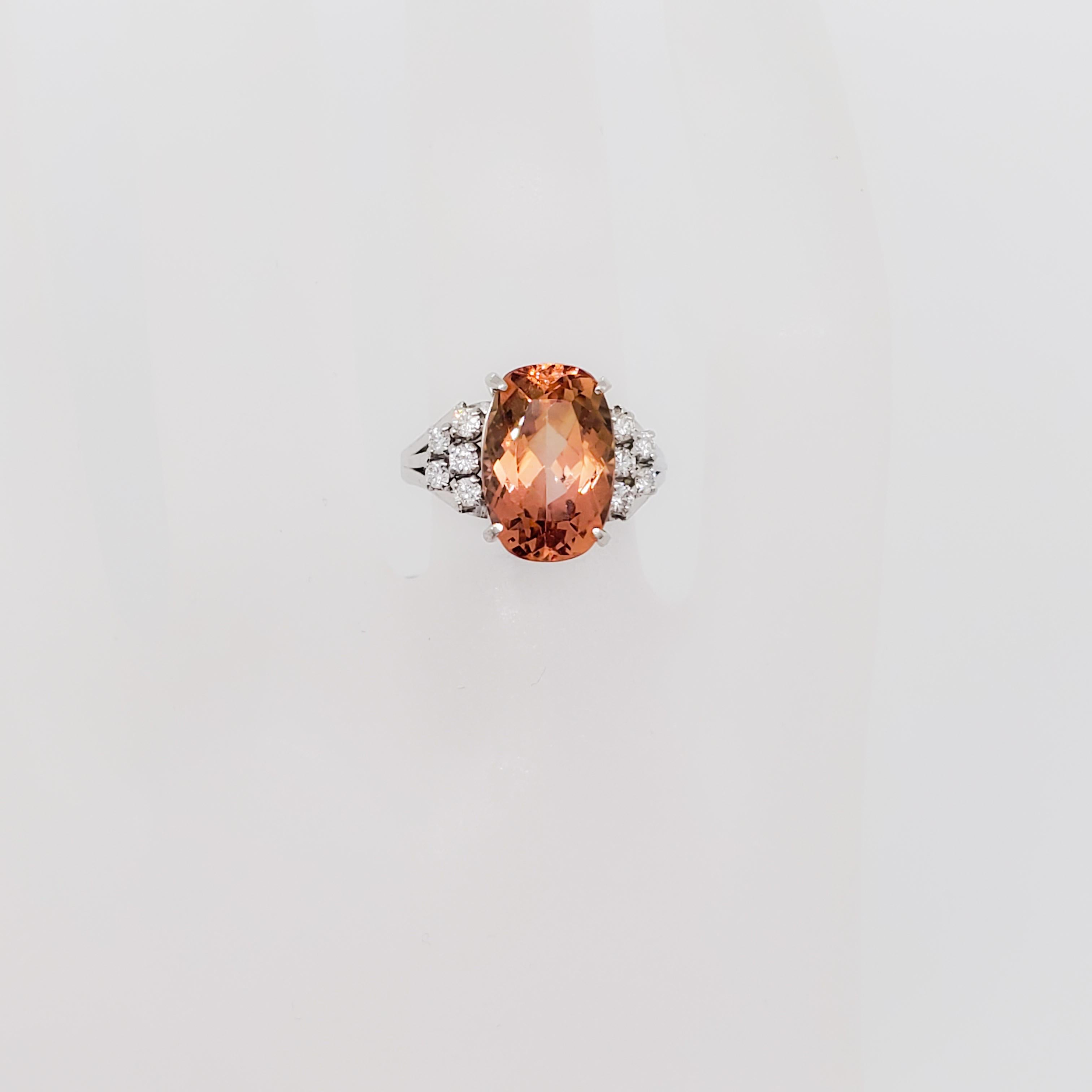 Oval Cut Estate Imperial Topaz and White Diamond Cocktail Ring in Platinum