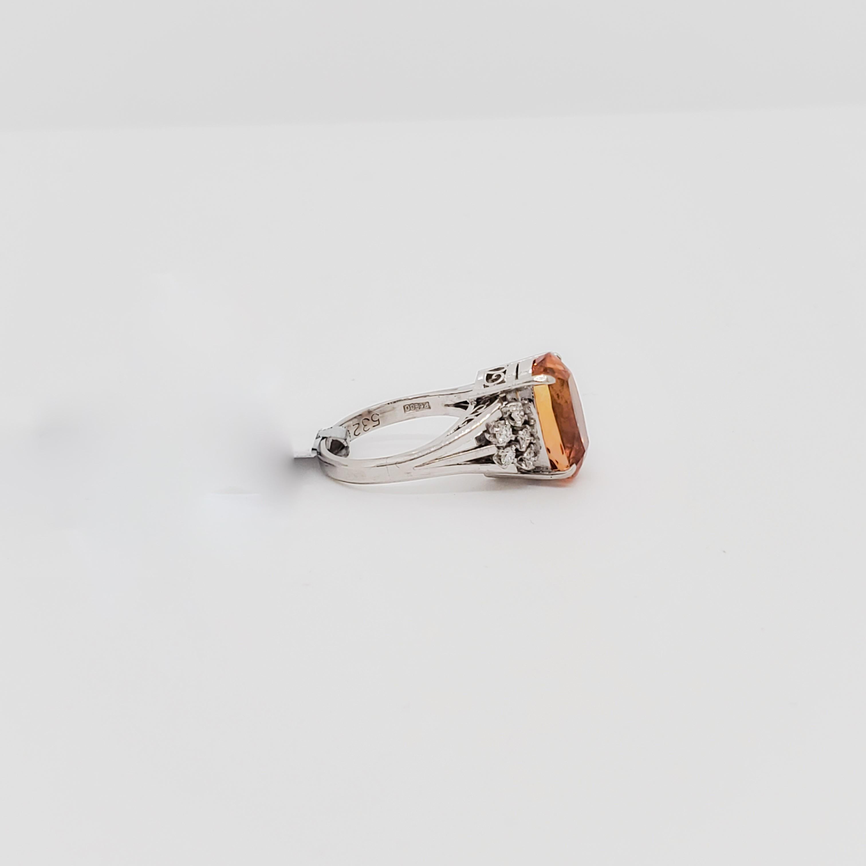 Estate Imperial Topaz and White Diamond Cocktail Ring in Platinum In Excellent Condition In Los Angeles, CA