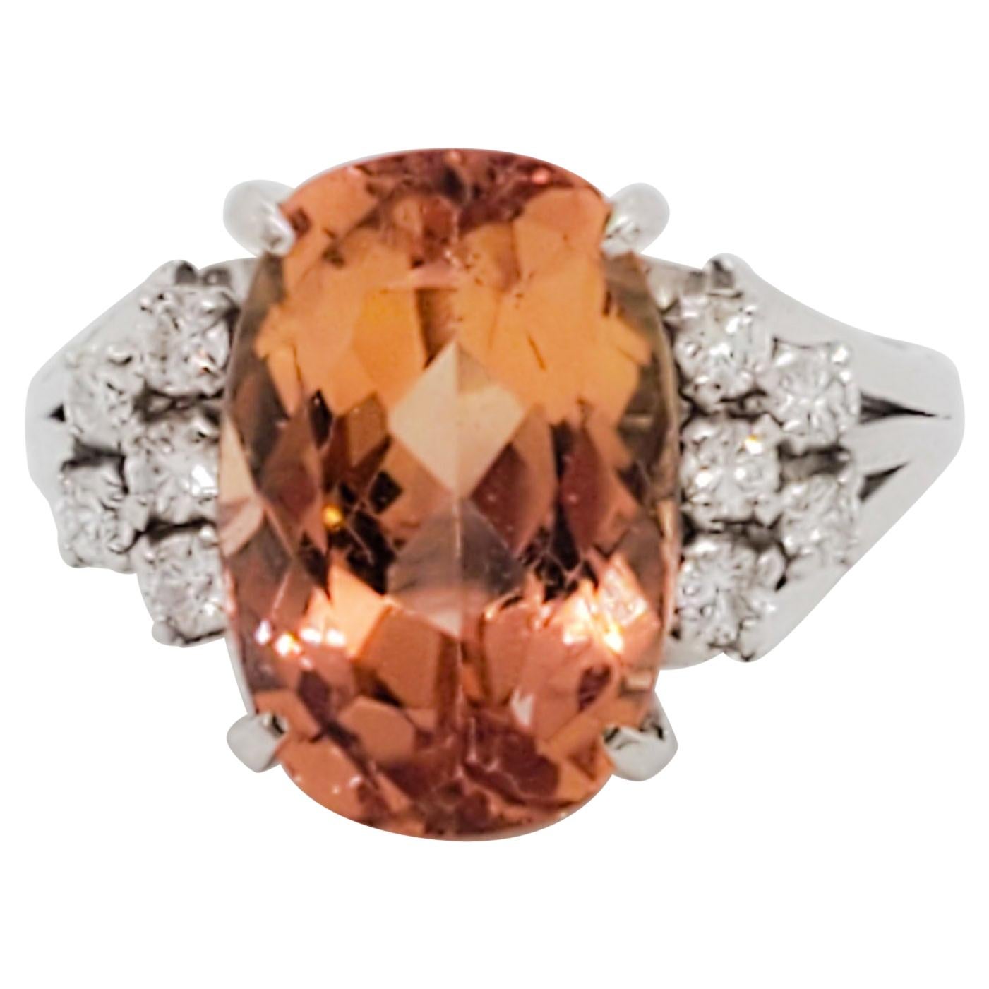 Estate Imperial Topaz and White Diamond Cocktail Ring in Platinum