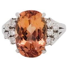 Estate Imperial Topaz and White Diamond Cocktail Ring in Platinum