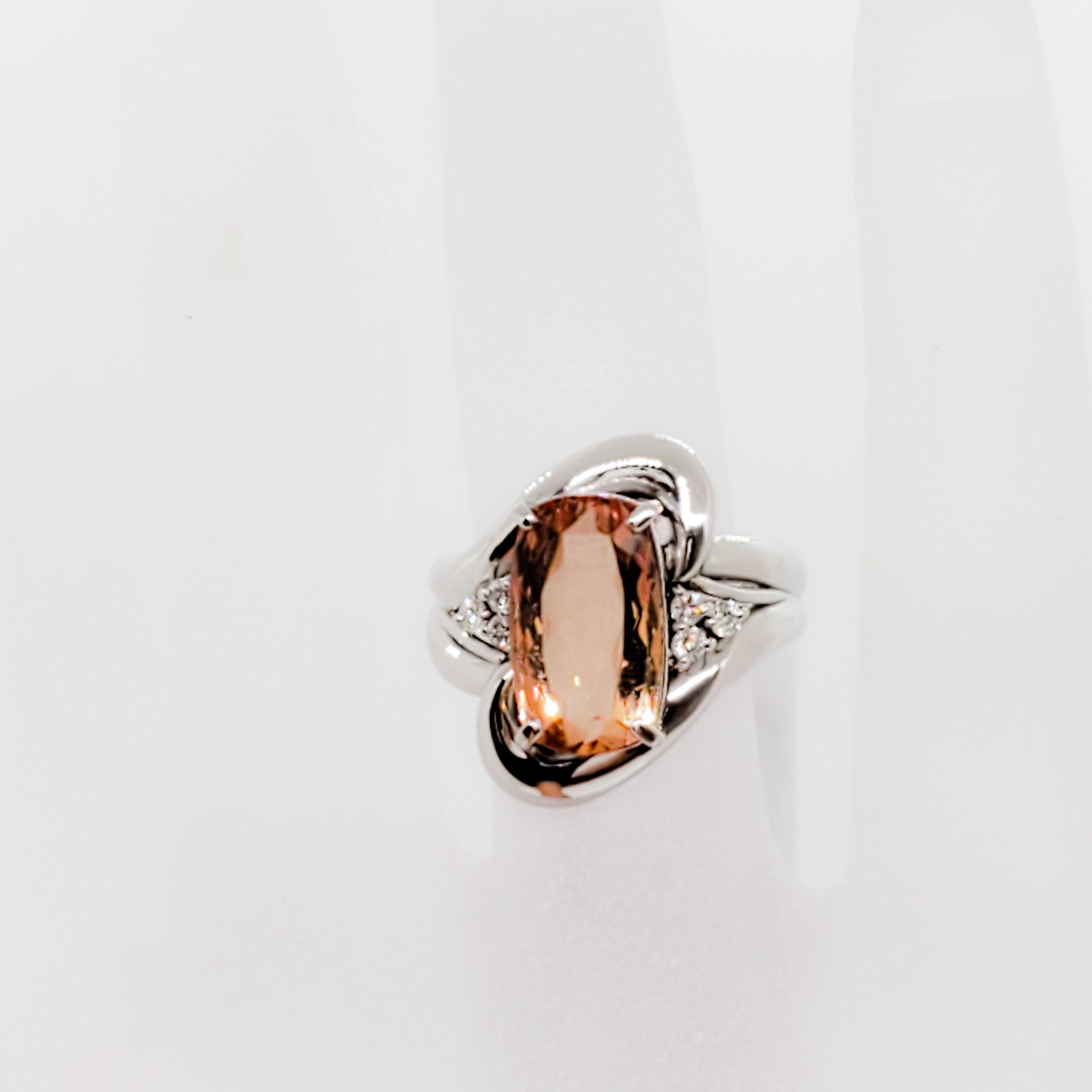 Cushion Cut Estate Imperial Topaz Cushion and White Diamond Cocktail Ring in Platinum