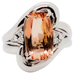 Estate Imperial Topaz Cushion and White Diamond Cocktail Ring in Platinum