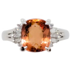 Estate Imperial Topaz Cushion and White Diamond Cocktail Ring in Platinum