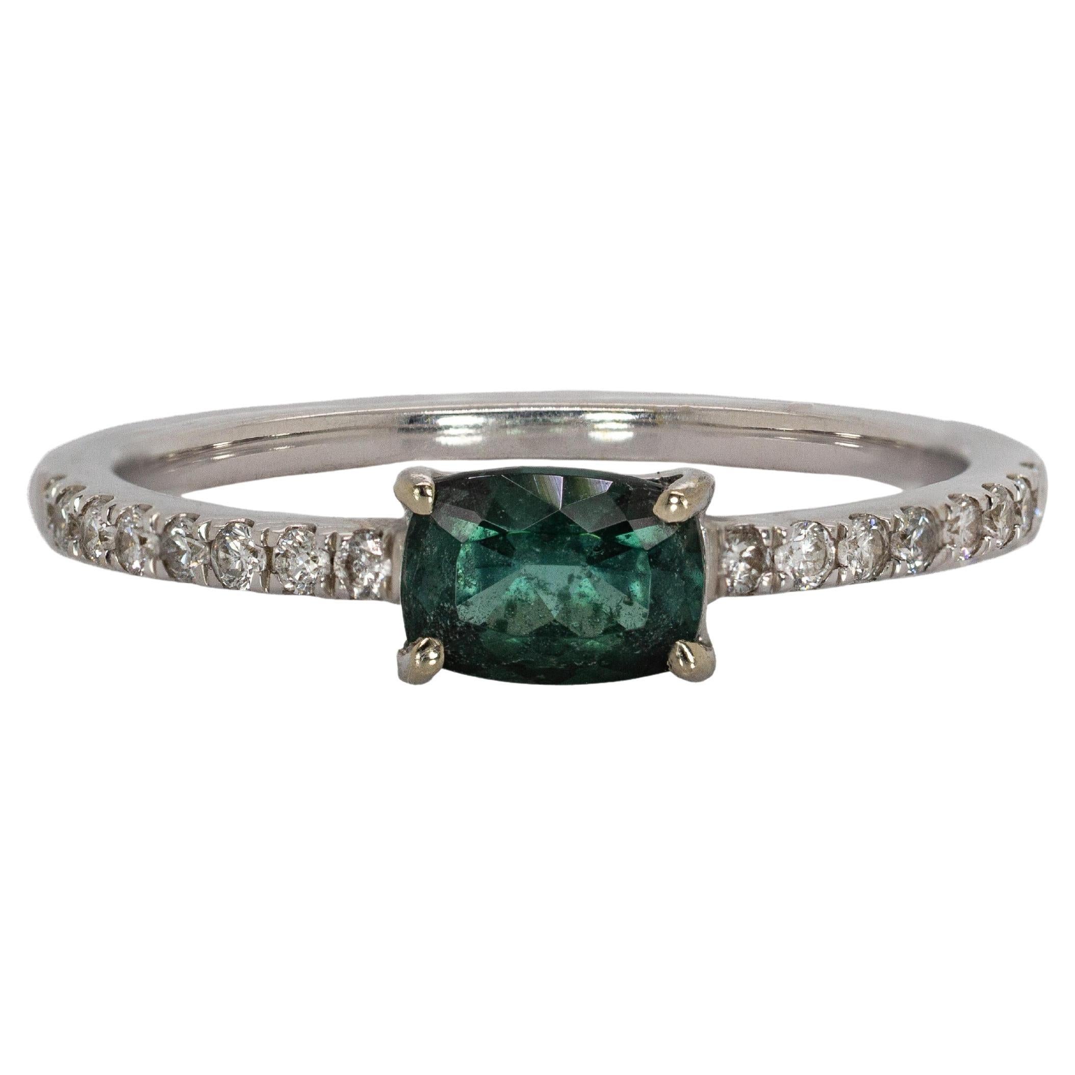 Estate Indicolite Tourmaline Ring w Pave Diamond Shank in 14K Gold  CU 6x4mm