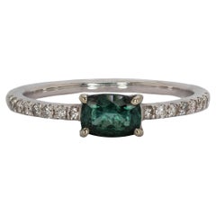 Estate Indicolite Tourmaline Ring w Pave Diamond Shank in 14K Gold  CU 6x4mm