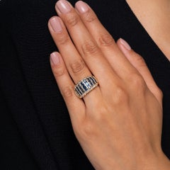 Estate Invisible Set Sapphire & Diamond Wide Band Ring