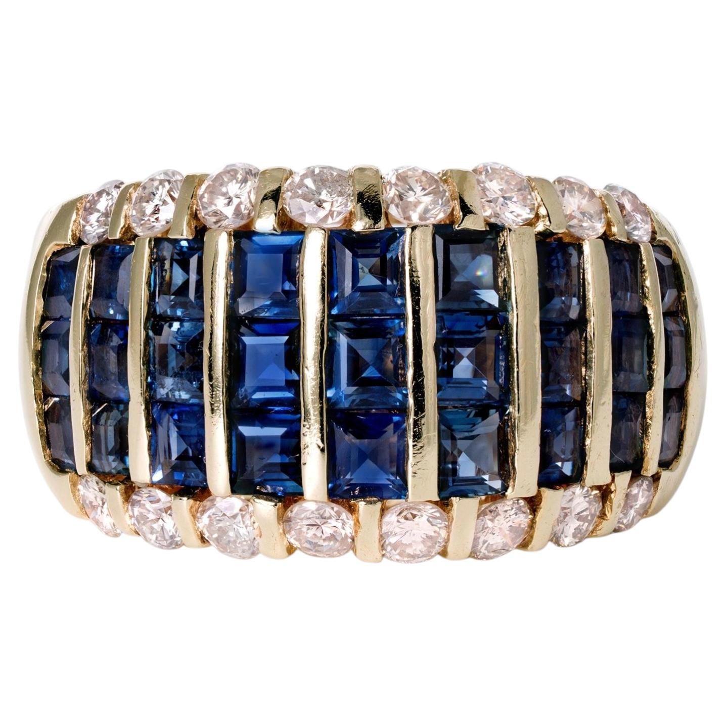 Estate Invisible Set Saphir & Diamant Wide Band Ring