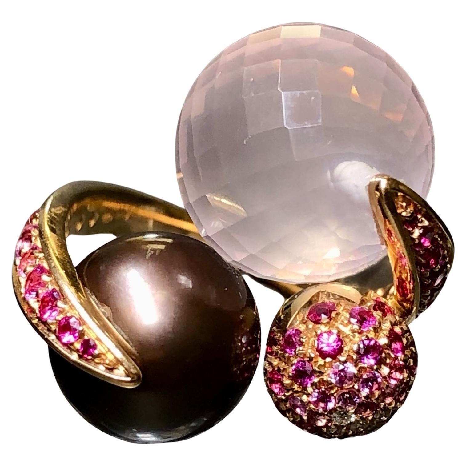 Estate 18K Floral Diamond Blue Green Pink Sapphire Cocktail Ring 7 ...