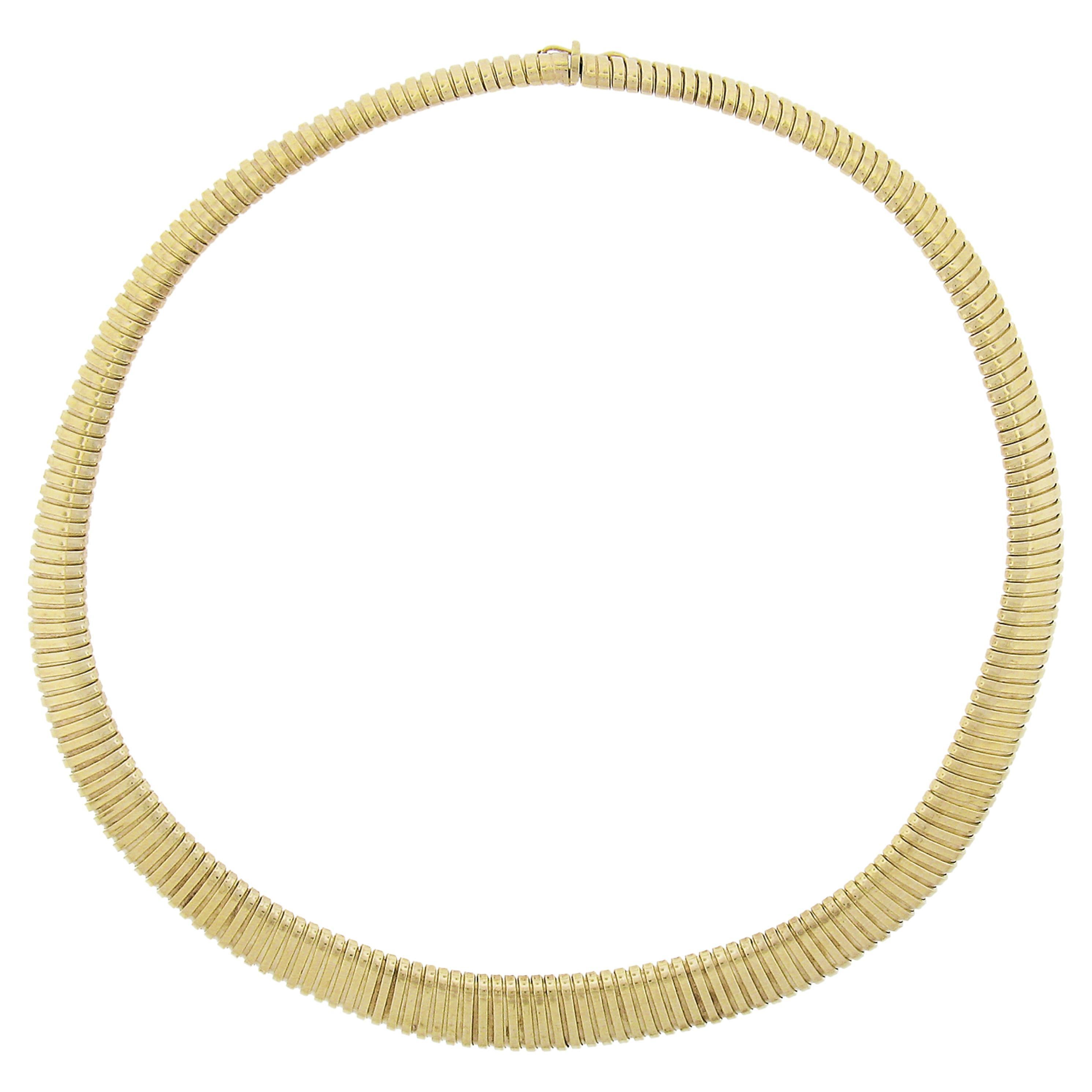 Estate Italian 14k Yellow Gold 16" Smooth Accordion Snake Link Chain Necklace For Sale