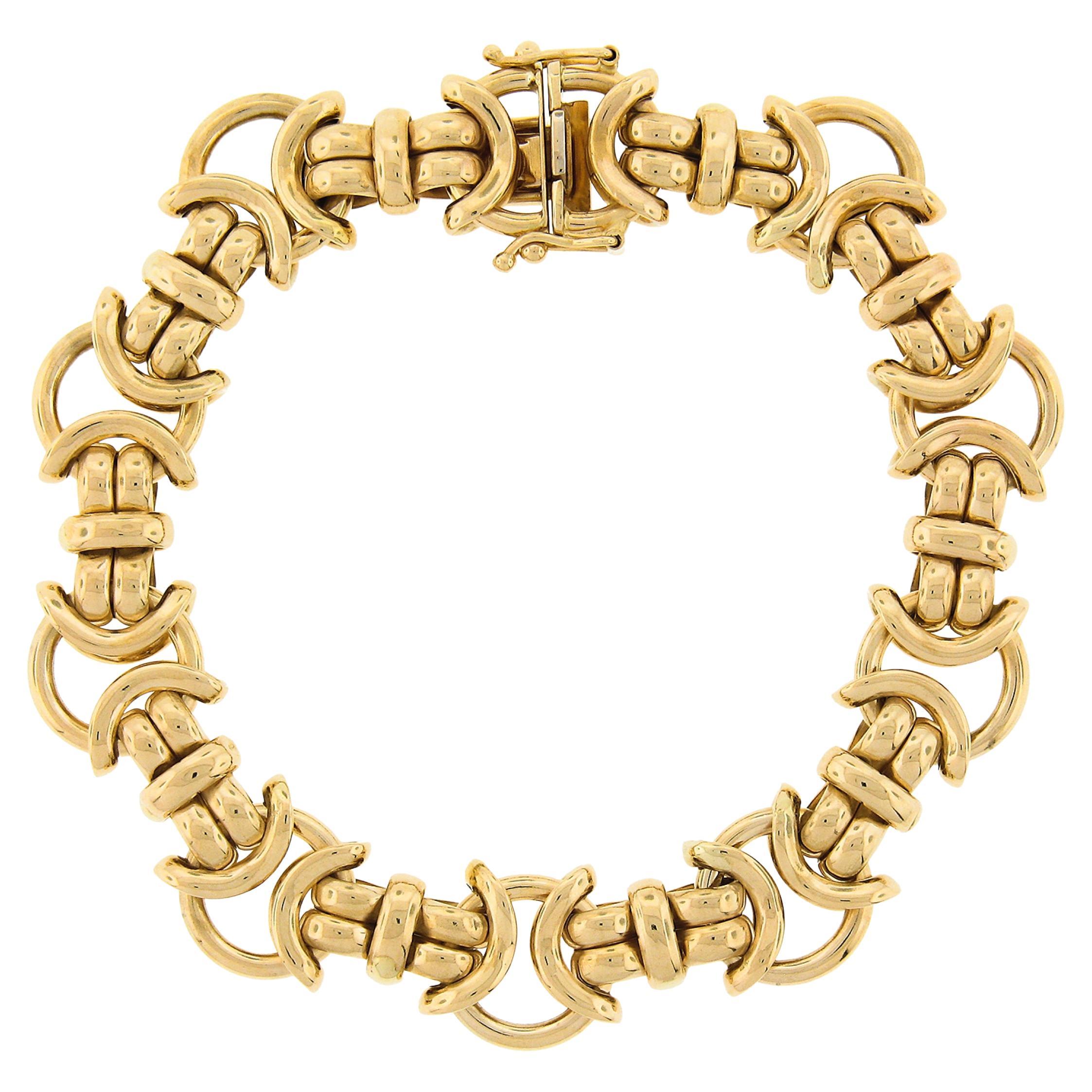 Estate Italian 14K Yellow Gold 7" Polished Fancy Open 12.7mm Link Chain Bracelet