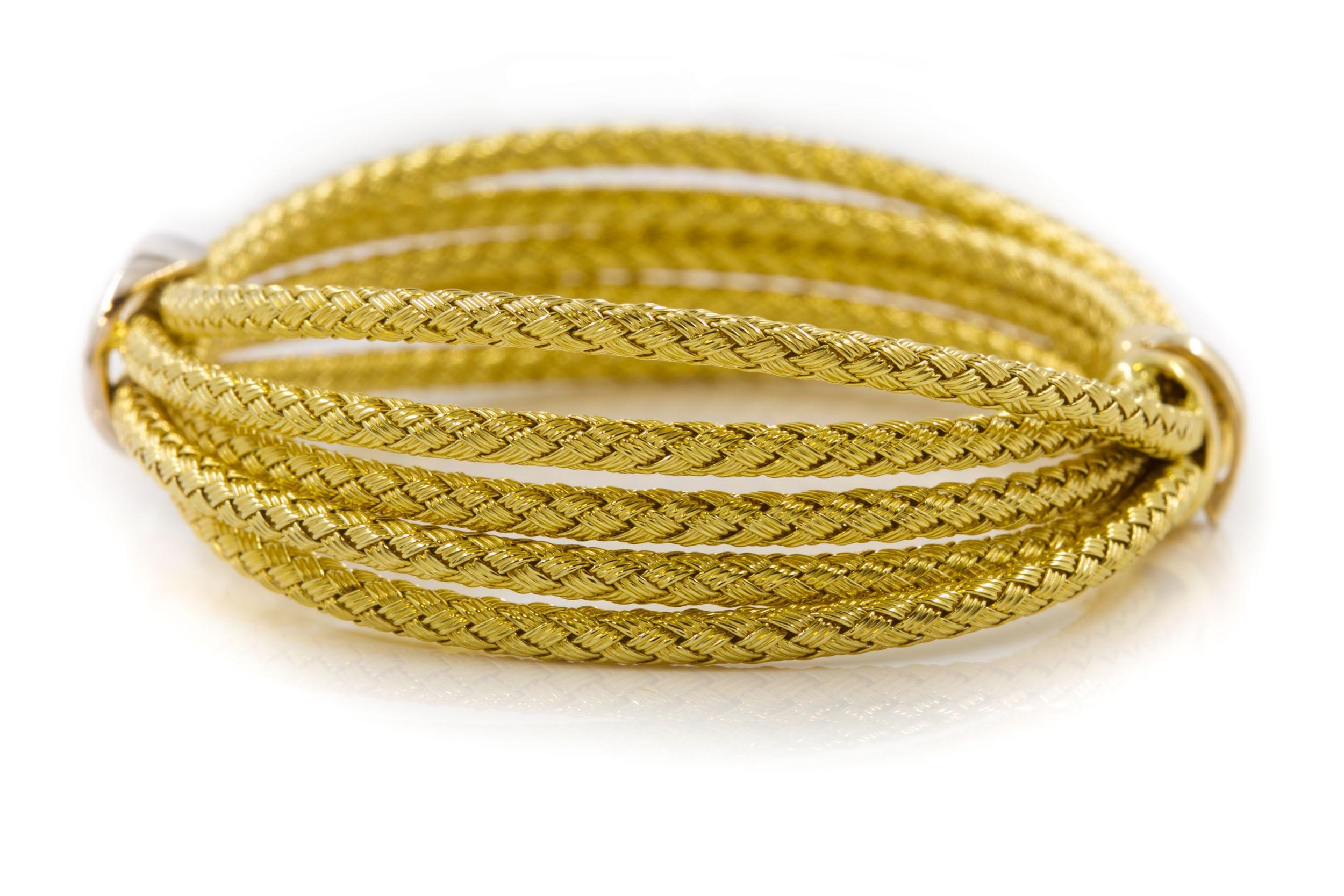 Or Bracelet italien à cinq câbles en or jaune 14 carats avec 32 diamants, ancienne propriété en vente