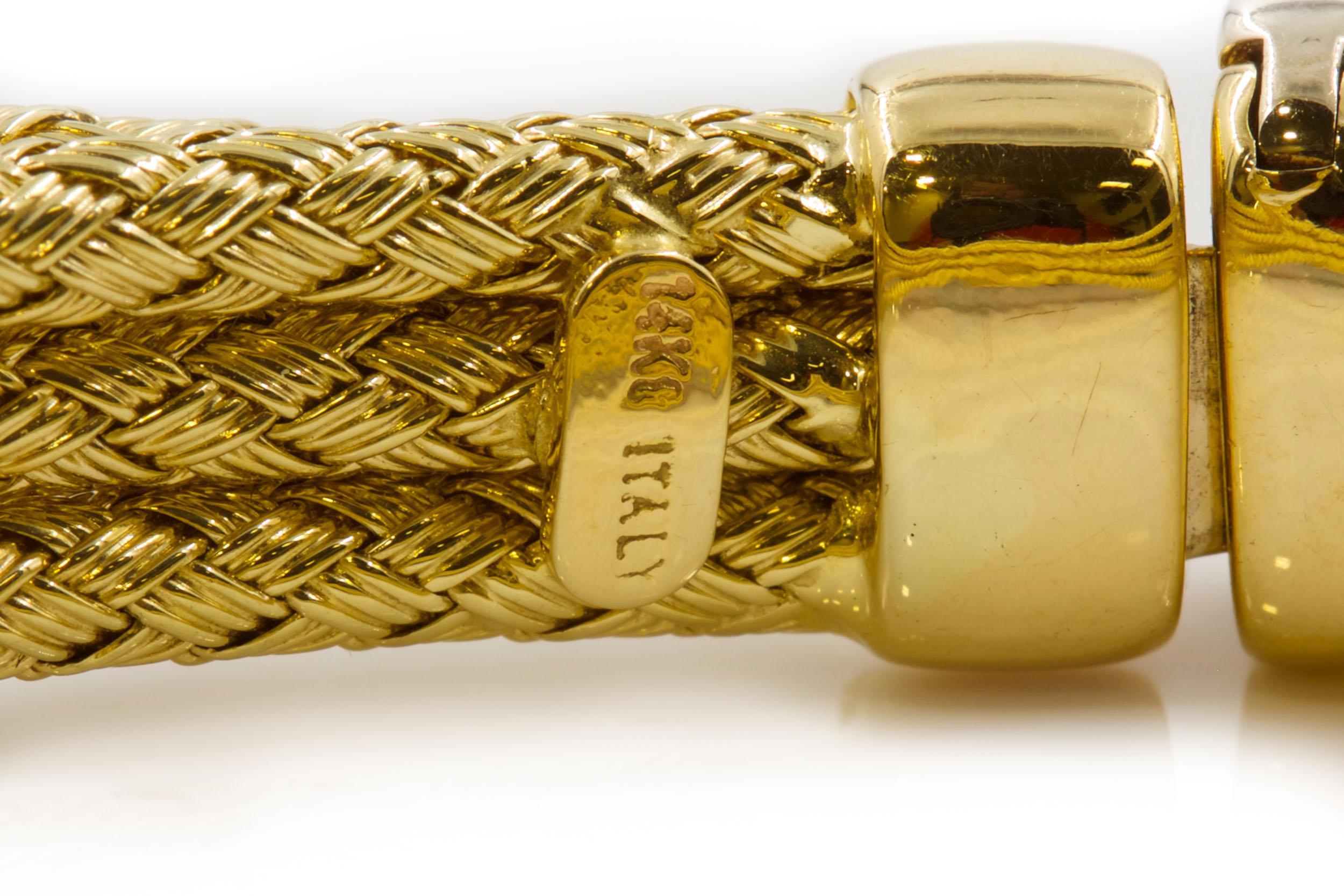 Bracelet italien à cinq câbles en or jaune 14 carats avec 32 diamants, ancienne propriété en vente 1