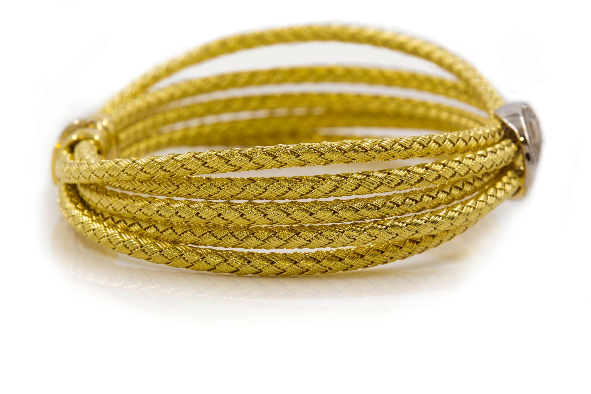 Bracelet italien à cinq câbles en or jaune 14 carats avec 32 diamants, ancienne propriété en vente 2
