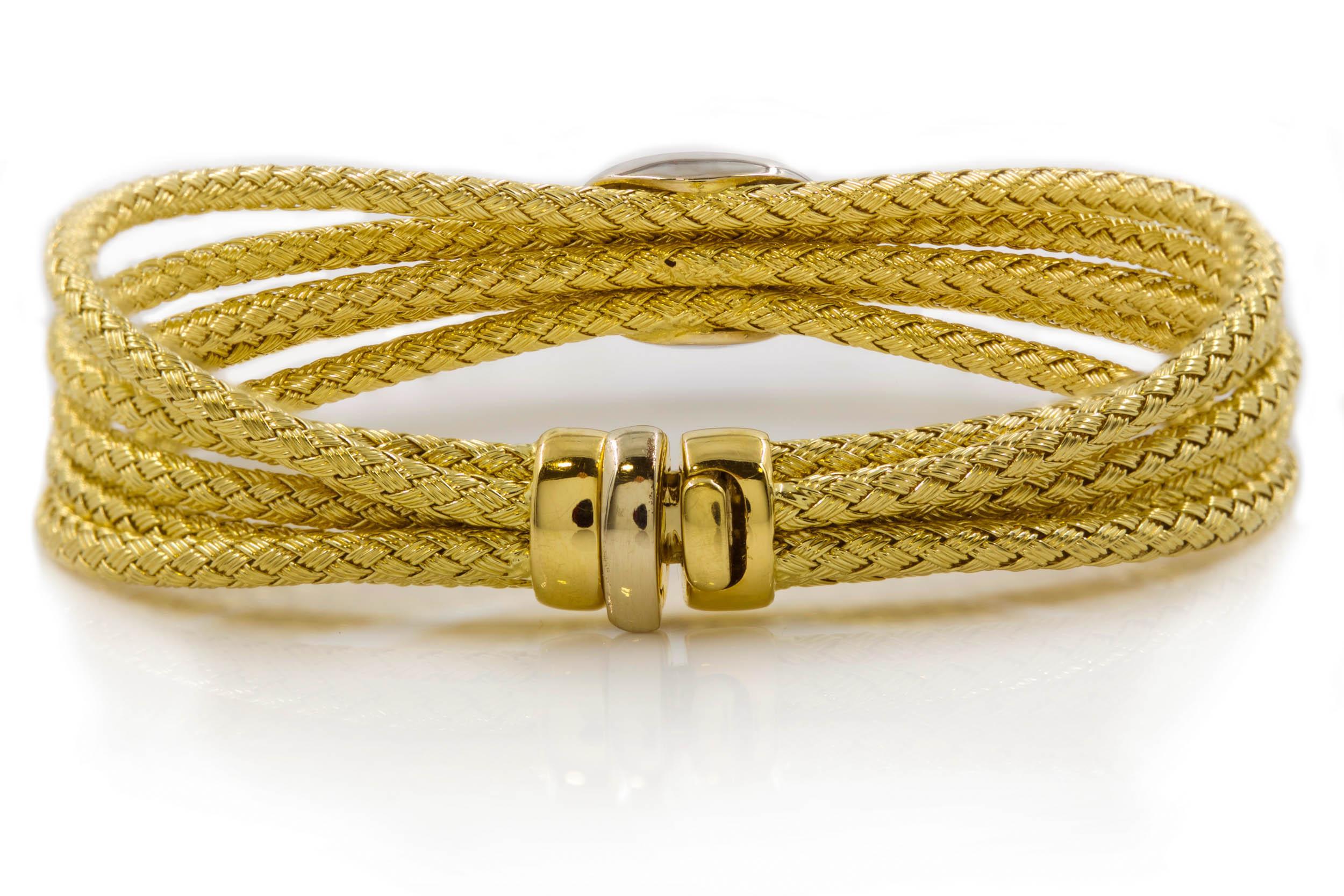 Bracelet italien à cinq câbles en or jaune 14 carats avec 32 diamants, ancienne propriété en vente 3