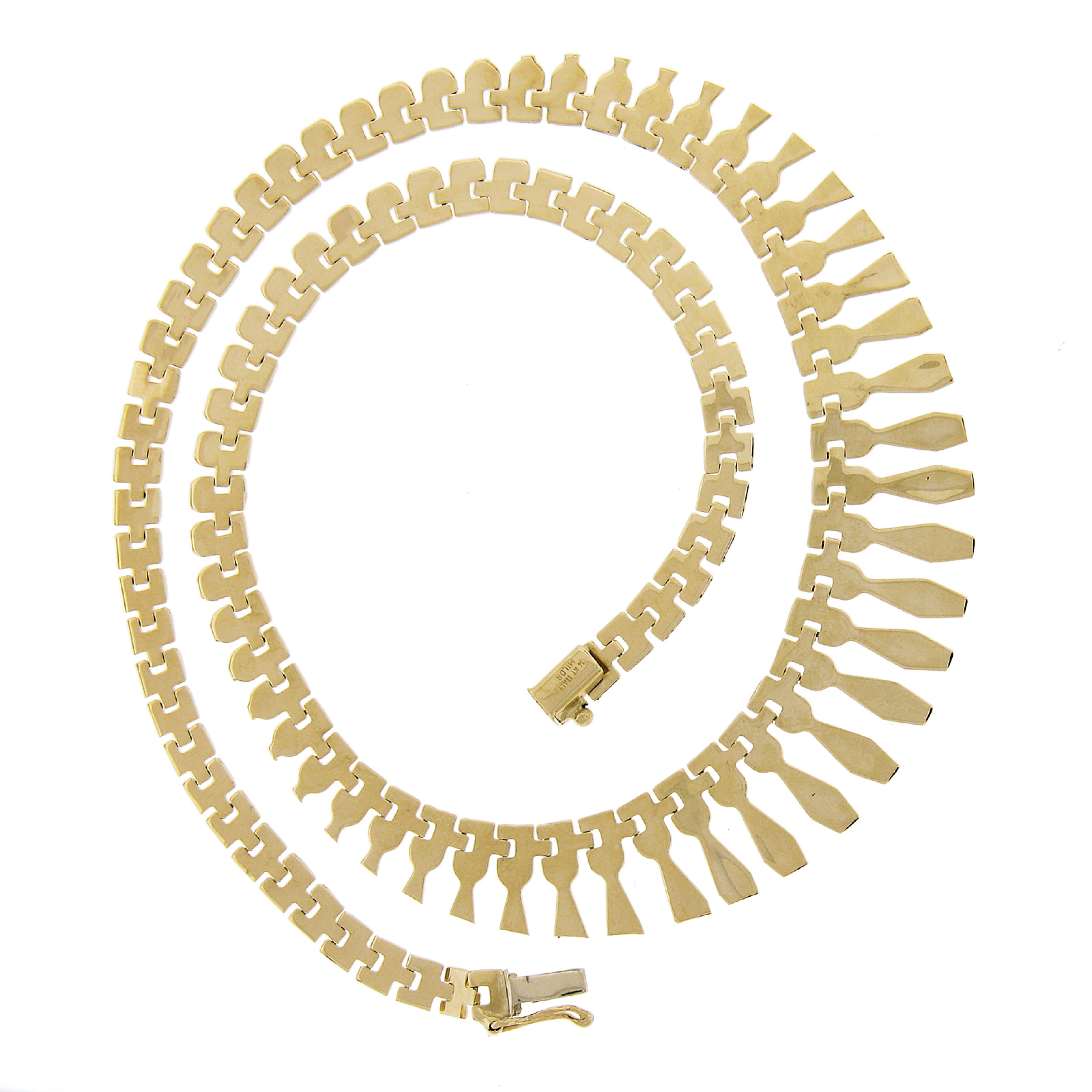 Women's Estate Italian 14k Yellow Gold Graduated Fancy Fringe Collar Necklace w/ Dangles For Sale