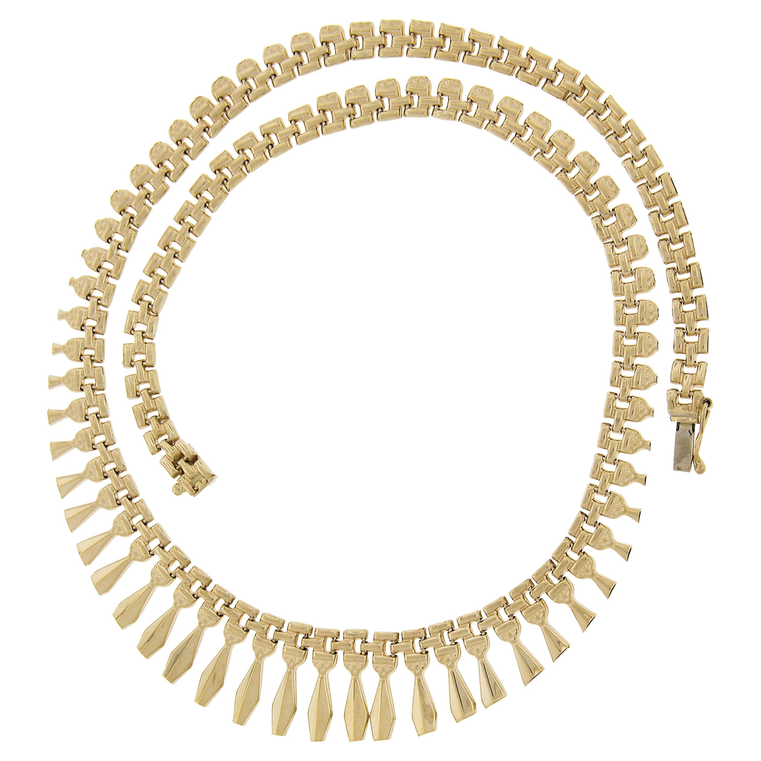 Estate Italian 14k Yellow Gold Graduated Fancy Fringe Collar Necklace w/ Dangles For Sale