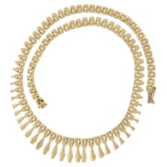 Estate Italian 14k Yellow Gold Graduated Fancy Fringe Collar Necklace w/ Dangles