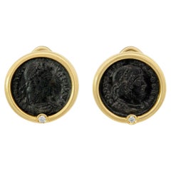 Pendientes de monedas romanas "Constantino el Grande" italianas de 18 quilates