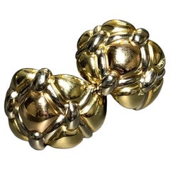 Estate Italienisch 18K Dreifarbig Gelb Rose Weiß Bold Omega Gesteppt Huggie Ohrringe