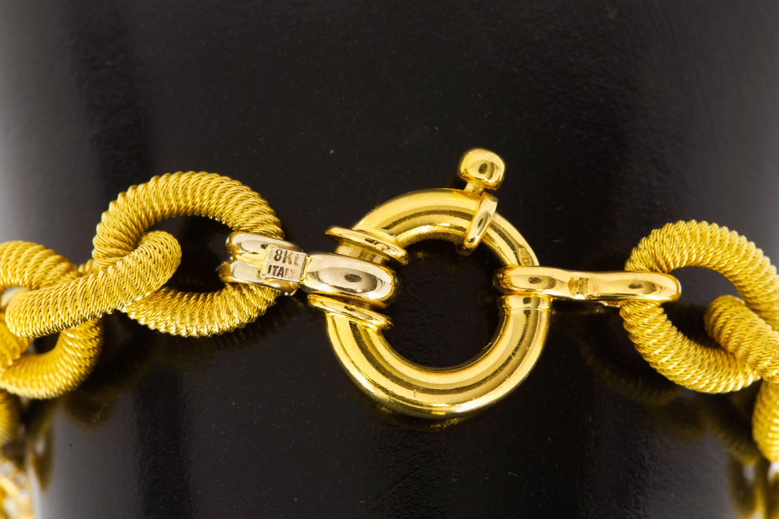 Estate Italian 18k Yellow Gold Open-Link Bracelet w/ 138 Diamonds 2
