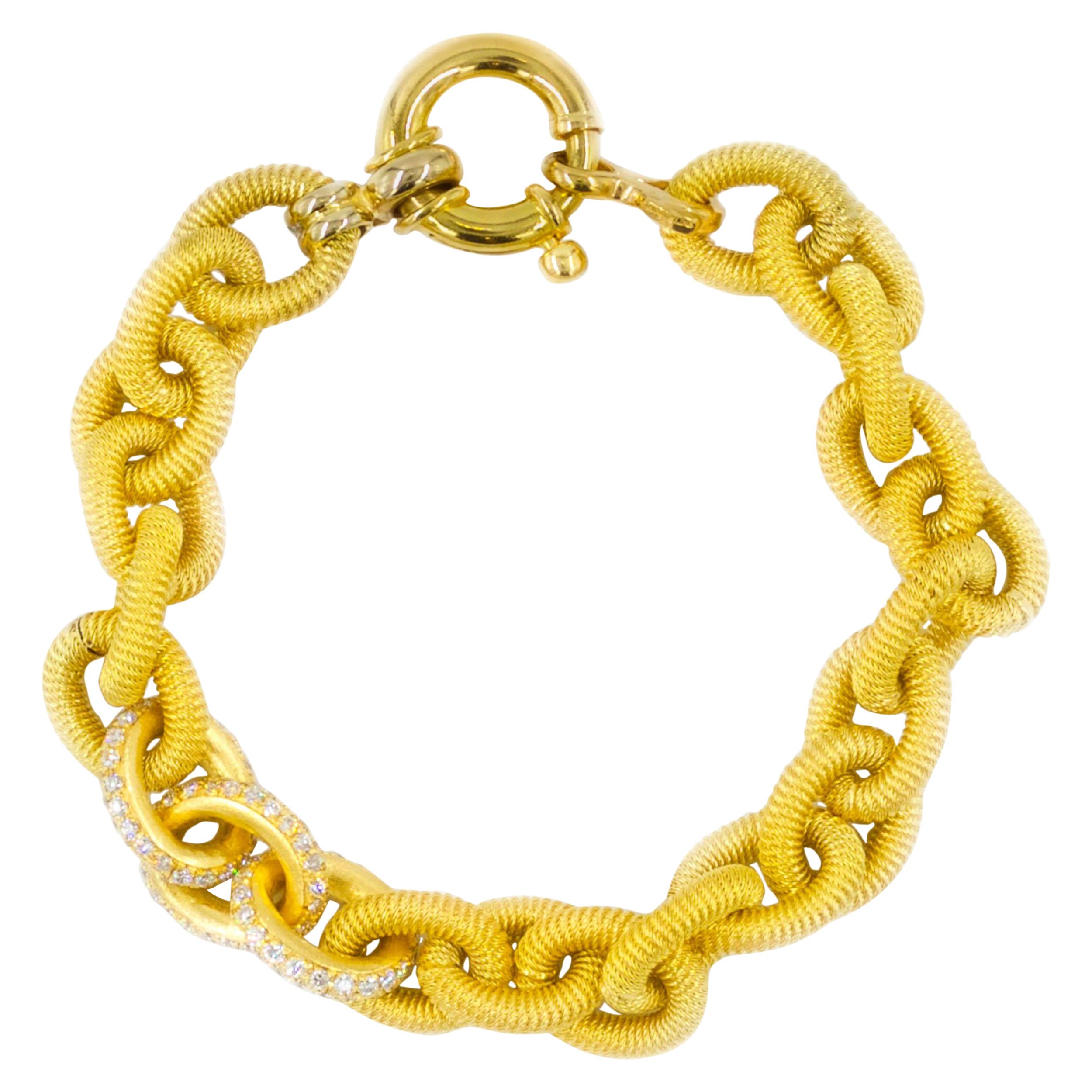 Estate Italian 18k Yellow Gold Open-Link Bracelet w/ 138 Diamonds