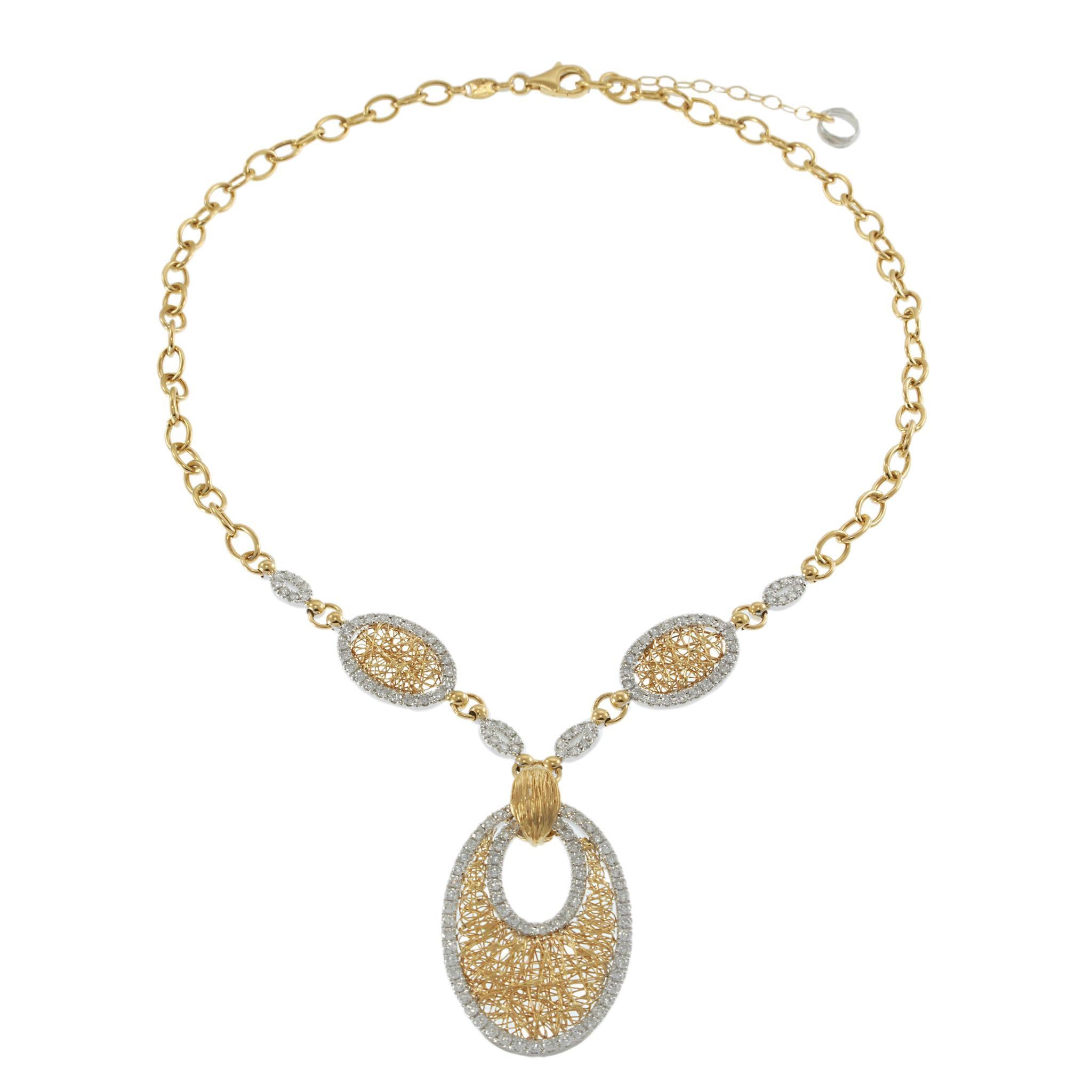 Estate Italian 18KT Gelbgold Mesh Diamond Drop Halskette im Zustand „Gut“ im Angebot in New York, NY