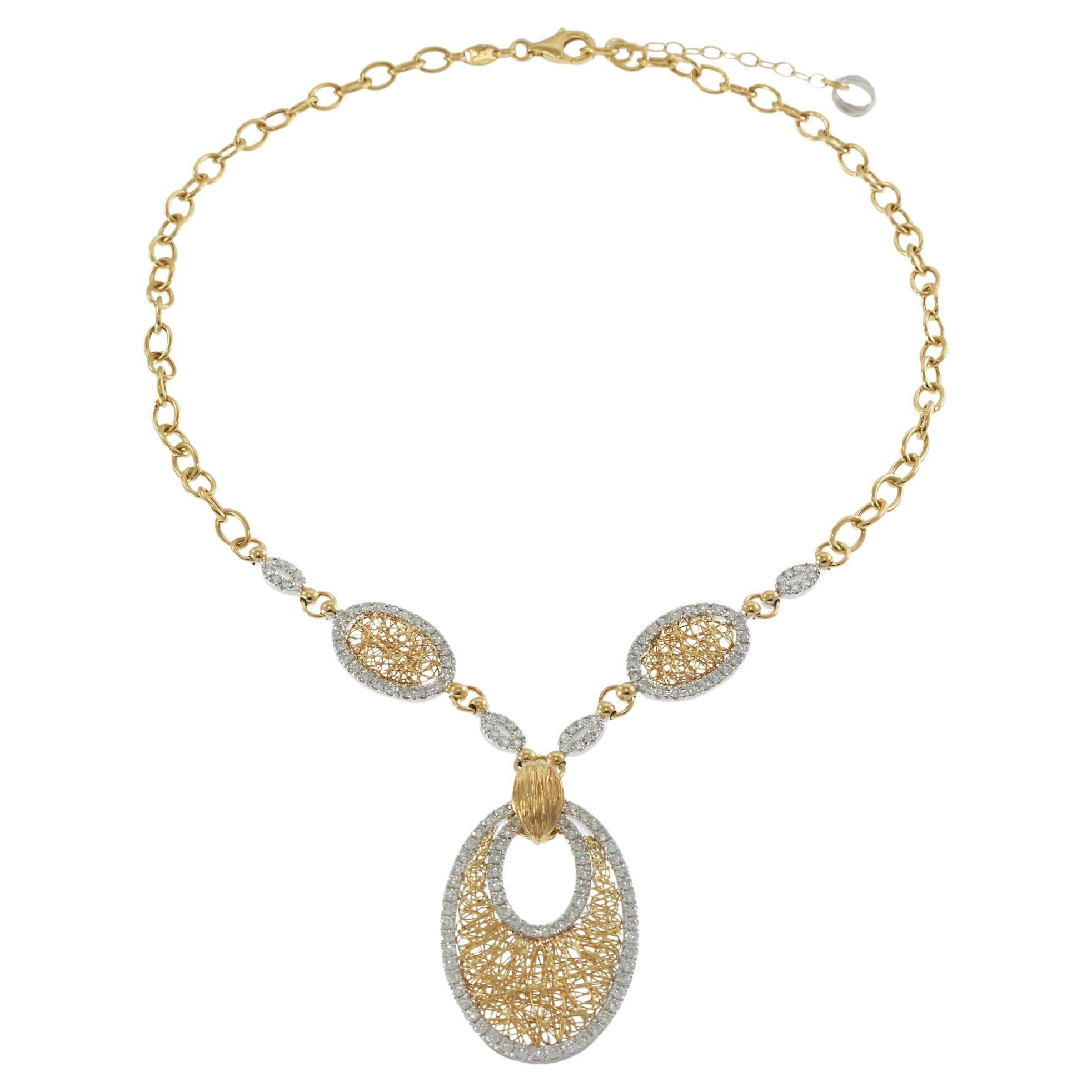 Estate Italian 18KT Gelbgold Mesh Diamond Drop Halskette im Angebot