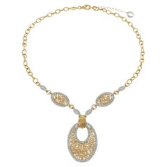 Estate Italian 18KT Gelbgold Mesh Diamond Drop Halskette