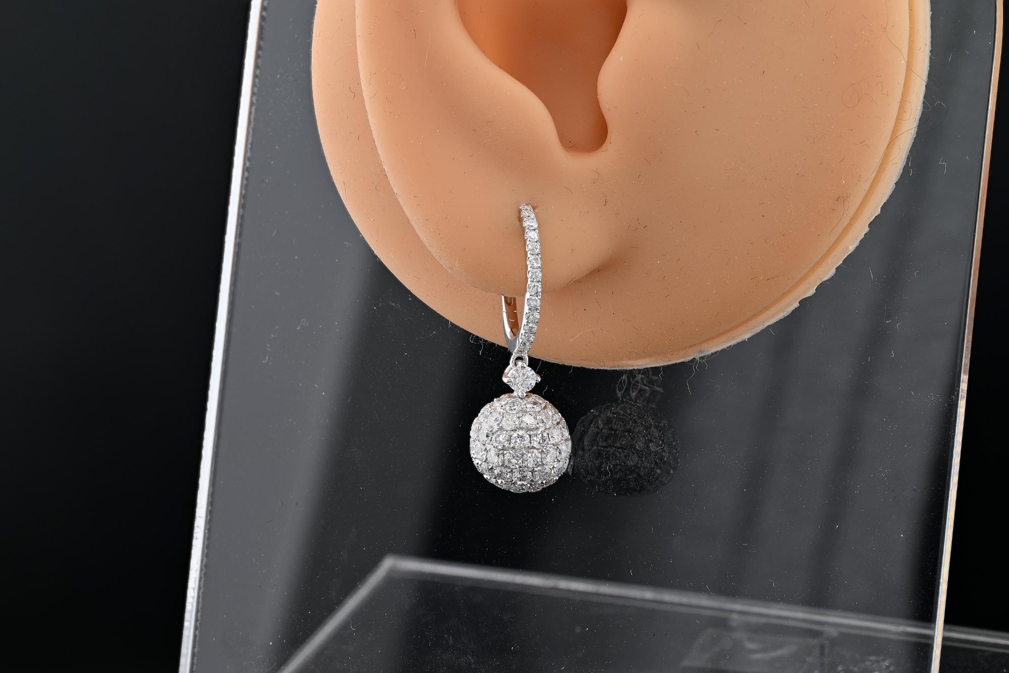 Estate Italian 3.50 Ct Diamond Swing Earrings 18 KT Gold For Sale 1