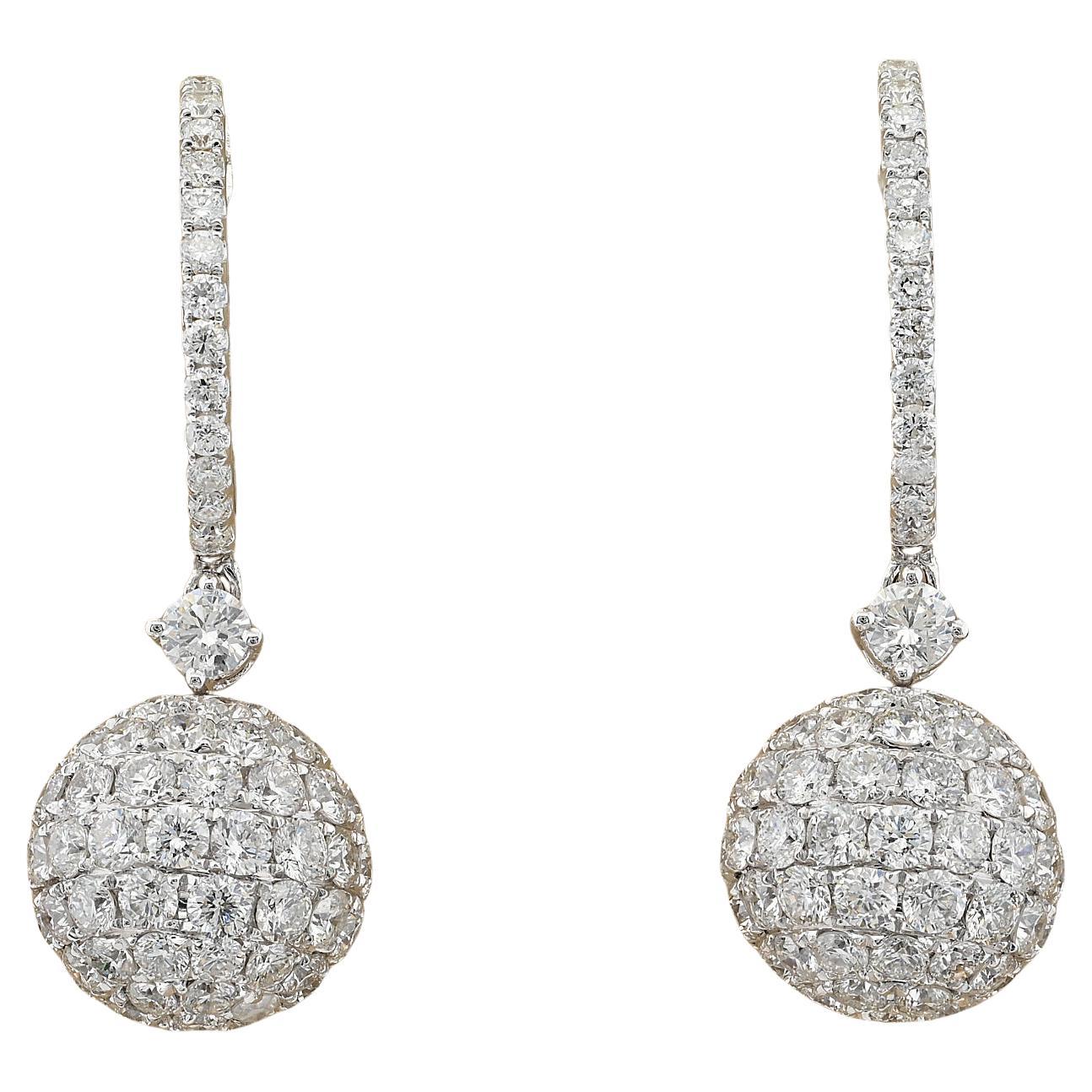 Estate Italian 3.50 Ct Diamond Swing Earrings 18 KT Gold For Sale