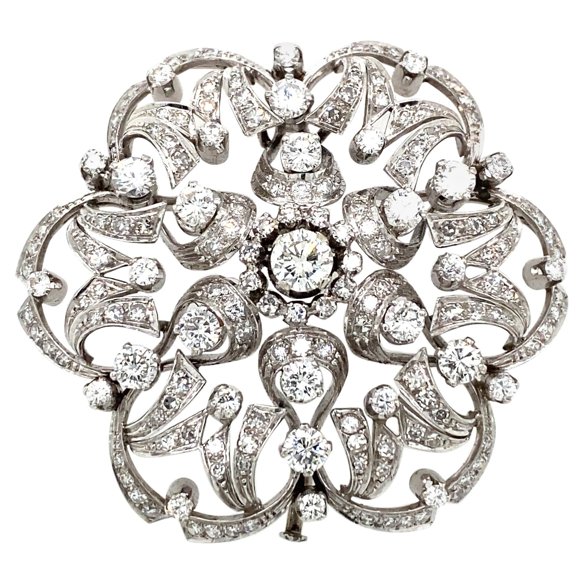 Estate Italian 5.50 Carat Diamond Gold Brooch For Sale