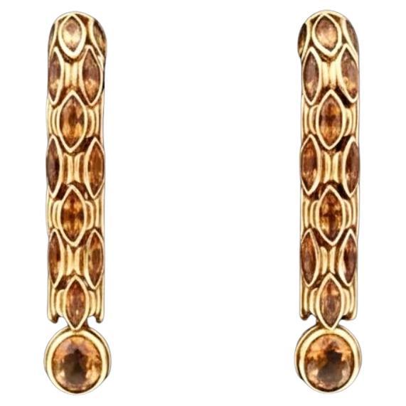Mixed Cut Estate Italian Designer 12.00 cttw Citrine Drop 18K Yellow Gold Earrings For Sale
