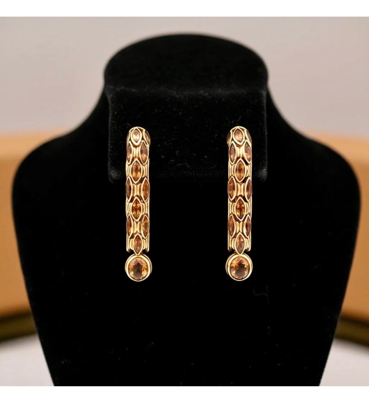 Estate Italian Designer 12.00 cttw Citrine Drop 18K Yellow Gold Earrings In Good Condition For Sale In Derby, NY