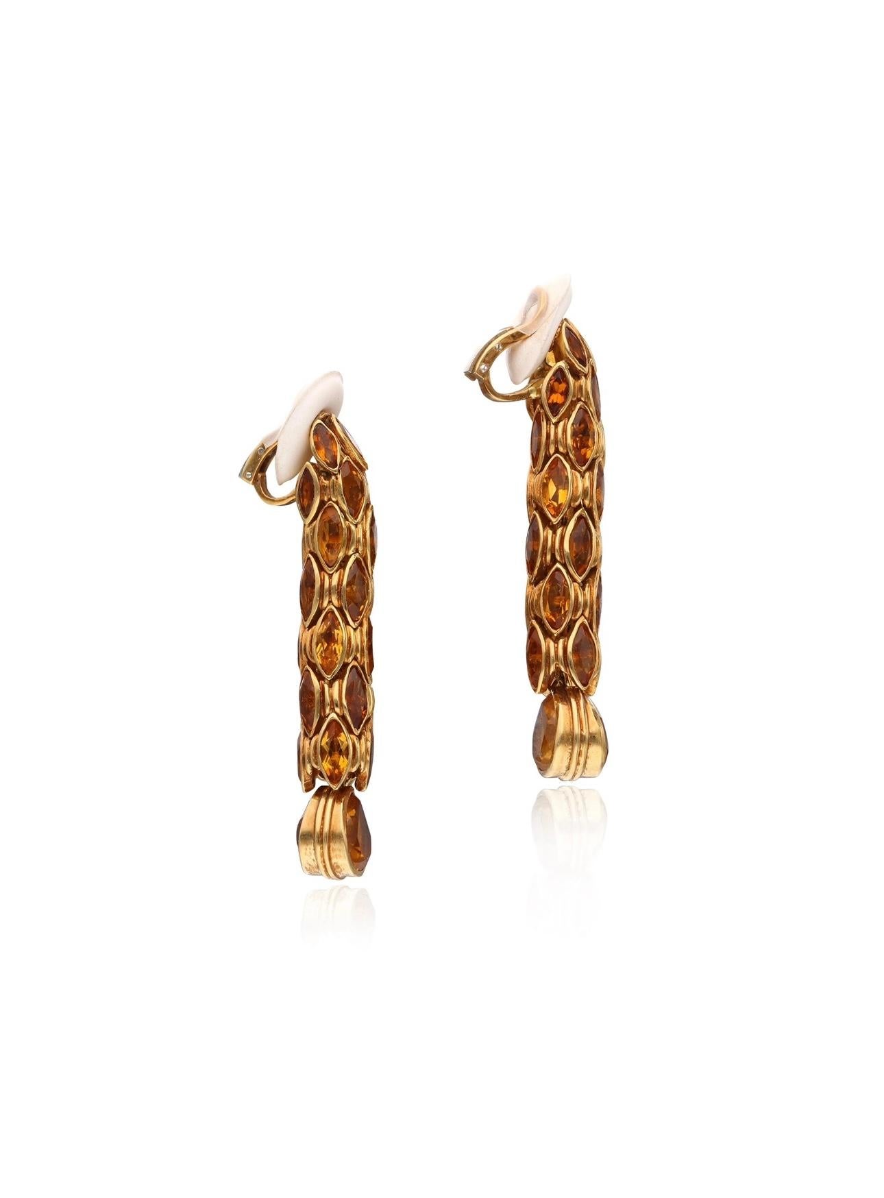 Women's Estate Italian Designer 12.00 cttw Citrine Drop 18K Yellow Gold Earrings For Sale